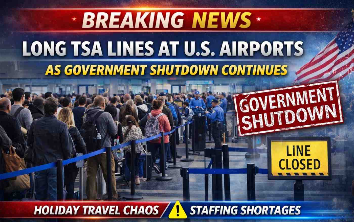 Long TSA Lines at U.S. Airports as Government Shutdown Continues